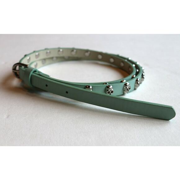 Skull Encrusted Light Green Skinny Belt UNUSED Medium 1/2 x 38 inches - Picture 7 of 10